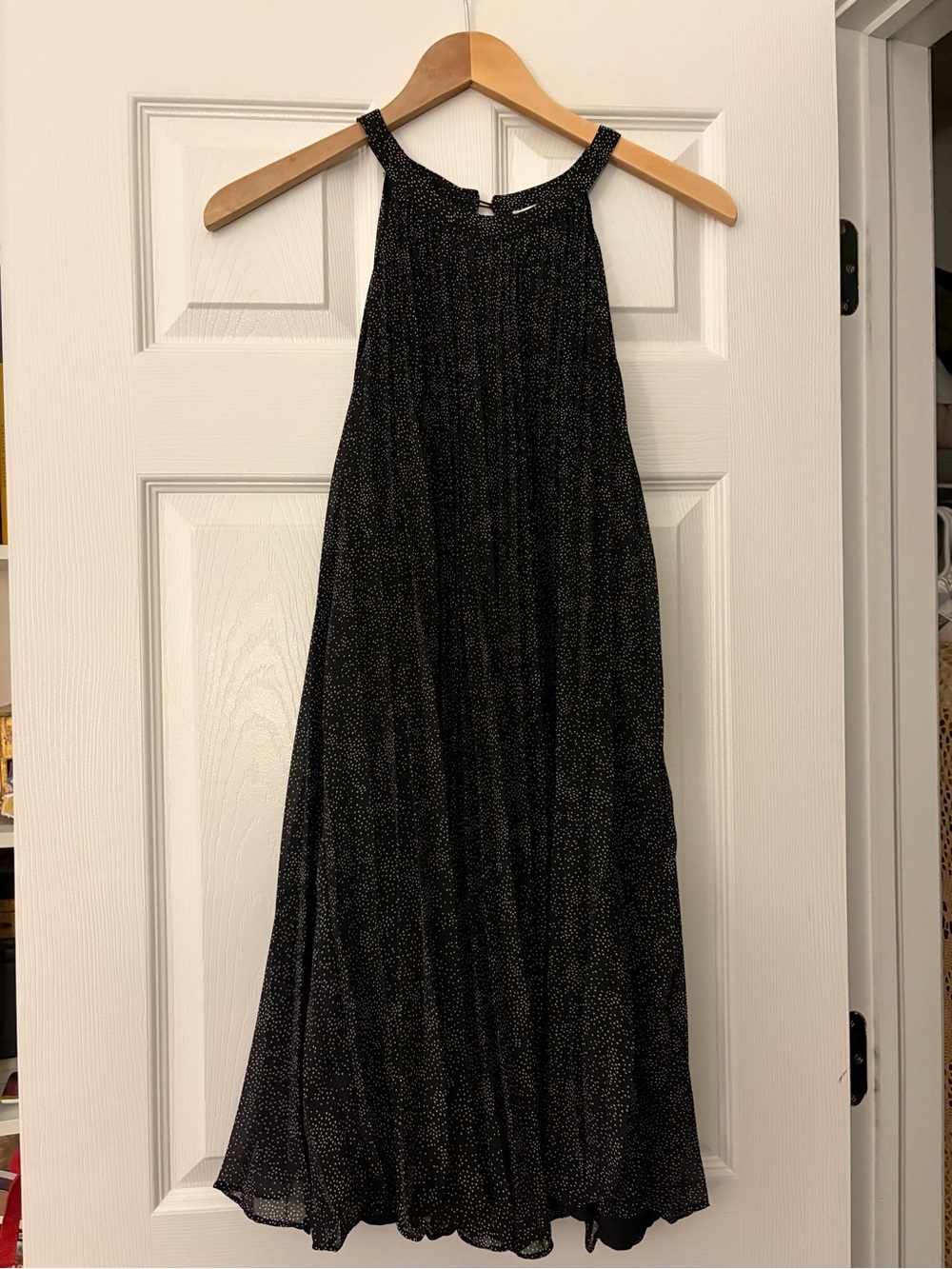 THML Black Halter Midi Dress Pleated with White Speckle Print